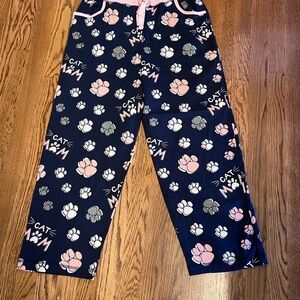 Cat Mom Pajama Bottoms - Navy and Pink Paw Print